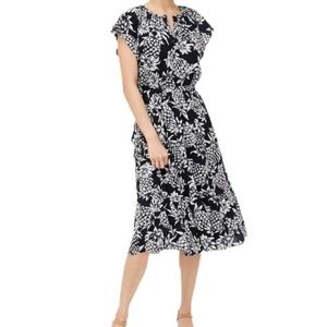 J. Crew Pineapple Crinkle Midi Dress Navy and White Pineapple Print